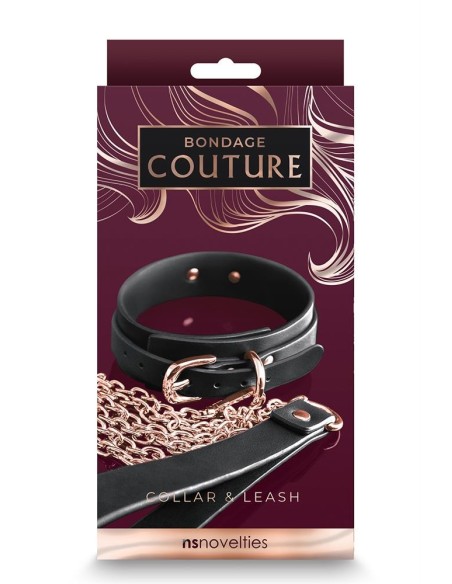 BONDAGE COUTURE COLLAR AND LEASH BLACK