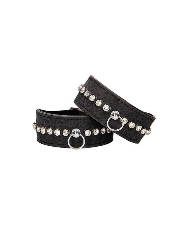 Diamond Studded Ankle Cuffs - Black