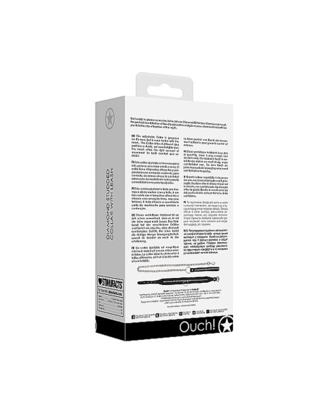 Diamond Studded Collar With Leash - Blak