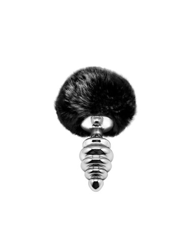 Metal Anal Fluffly Twist Plug M - Black