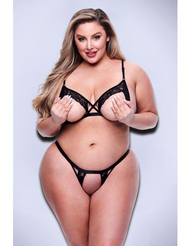 BACI 2PC PEEKABOO BRA & CROTCHLESS OPEN BACK PANTY SET BLACK