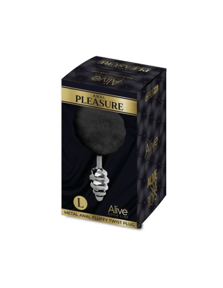Metal Anal Fluffly Twist Plug L - Black