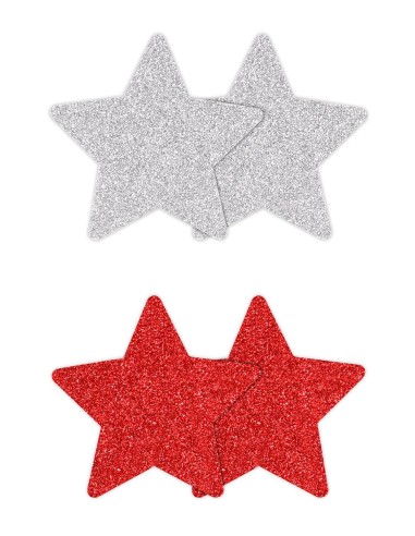 PRETTY PASTIES GLITTER STARS RED SILVER
