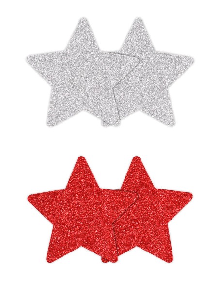 PRETTY PASTIES GLITTER STARS RED SILVER