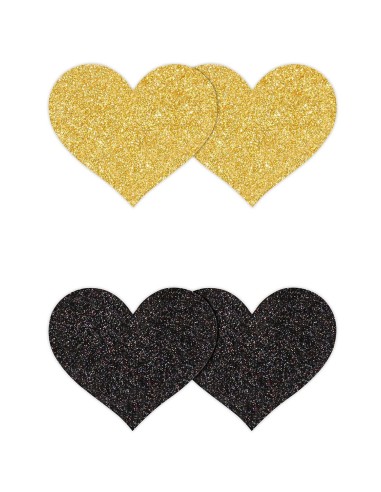 PRETTY PASTIES GLITTER HEARTS BLACK GOLD