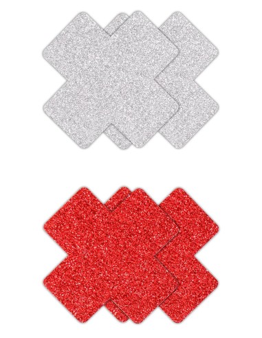 PRETTY PASTIES GLITTER CROSS RED SILVER