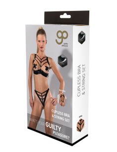 GP LATEX CUPLESS BRA & STRING SET BLACK