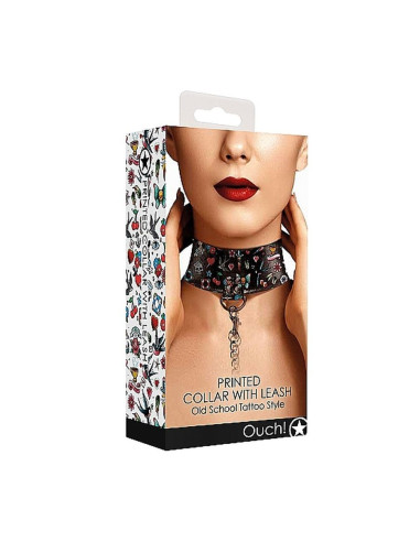 Printed Collar With Leash - Old School acquista online su Porky's Store