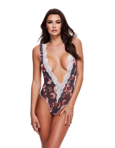 GREY FLORAL & LACE TEDDY