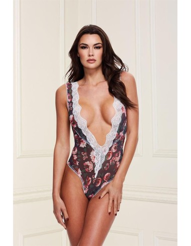 GREY FLORAL & LACE TEDDY