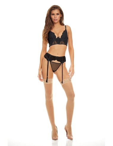 BOMBSHELL BOUDOIR PEEK A BOO WIRE 3 PC SET BLACK