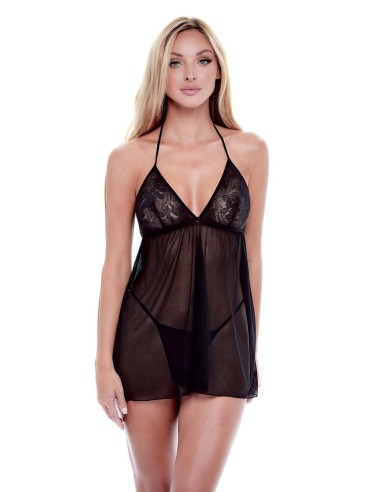 BACI ECO LACE AND MESH CHEMISE BLACK