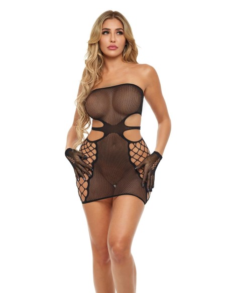 X-PLICIT DRESS WITH GLOVES BLACK