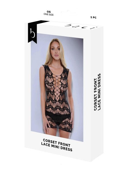 BACI CORSET FRONT LACE MINI DRESS BLACK