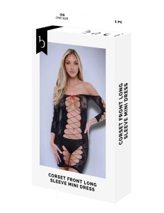 BACI CORSET FRONT LONG SLEEVE MINI DRESS BLACK