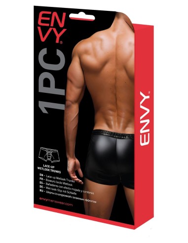 ENVY LACE-UP WETLOOK TRUNKS BLACK RED