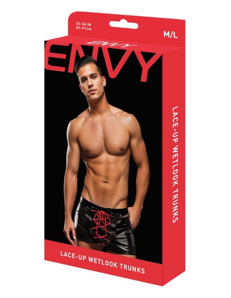 ENVY LACE-UP WETLOOK TRUNKS BLACK RED