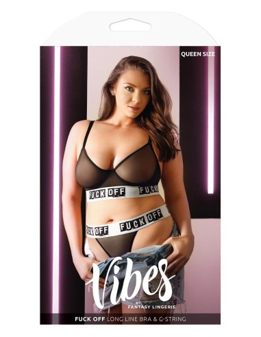 FUCK OFF LONG LINE MESH BRA & G-STRING PANTY BLACK