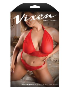 TAKE A CHANCE LACE AND MESH HALTER BRALETTE & PANTY RED