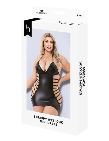 STRAPPY WETLOOK MINI DRESS BLACK