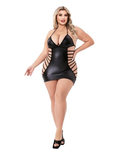 STRAPPY WETLOOK MINI DRESS BLACK