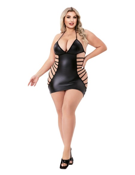 STRAPPY WETLOOK MINI DRESS BLACK