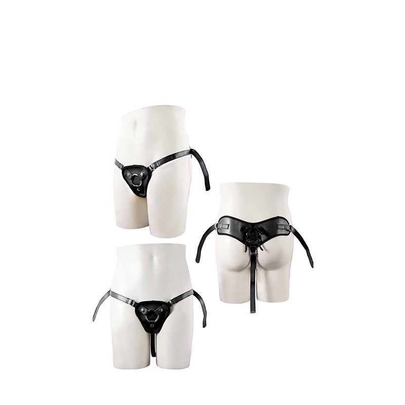 STRAPON BLACK PU HARNESS WITH TWO RINGS acquista online su Porky's Store