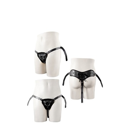 STRAPON BLACK PU HARNESS WITH TWO RINGS acquista online su Porky's Store