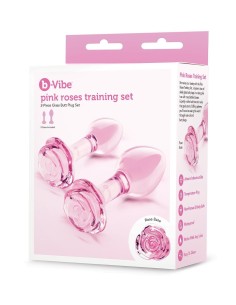 B-VIBE PINK ROSES GLASS BUTT PLUG TRAINI 2