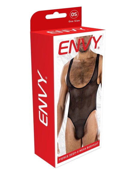 ENVY FIERCE DEEP V MESH BODYSUIT BLACK