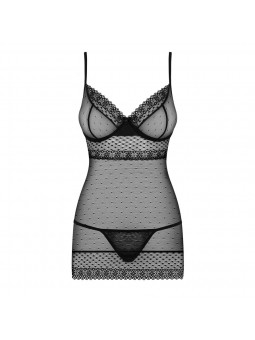 817-CHE-1 chemise & thong  black