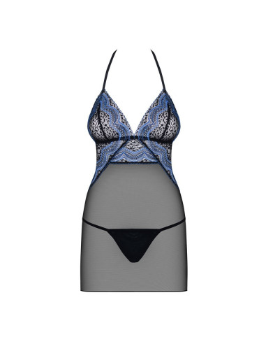 844-CHE-1 chemise & thong  black