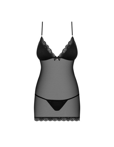 841-CHE-1 chemise & thong  black