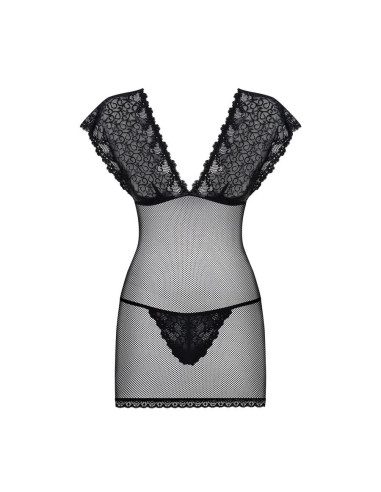 821-CHE-1 chemise & thong  black