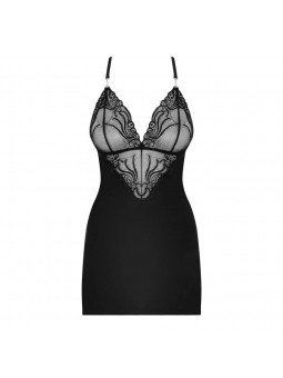 828-CHE-1 chemise & thong  black