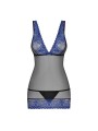 850-CHE-6 chemise & thong  blue