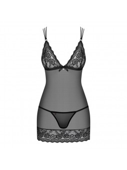 854-CHE-1 chemise & thong  black