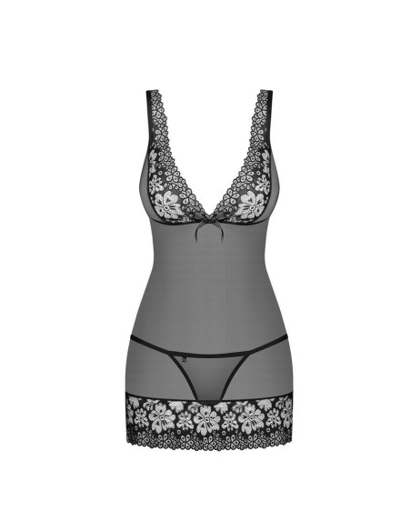 856-CHE-1 chemise & thong  black