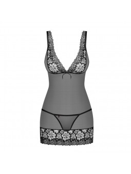 856-CHE-1 chemise & thong  black