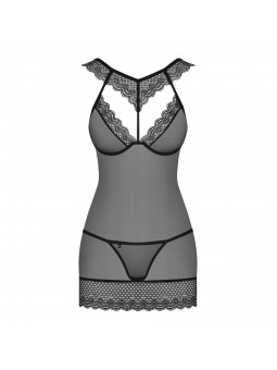 857-CHE-1 chemise & thong  black