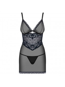 866-CHE-1 chemise & thong  black