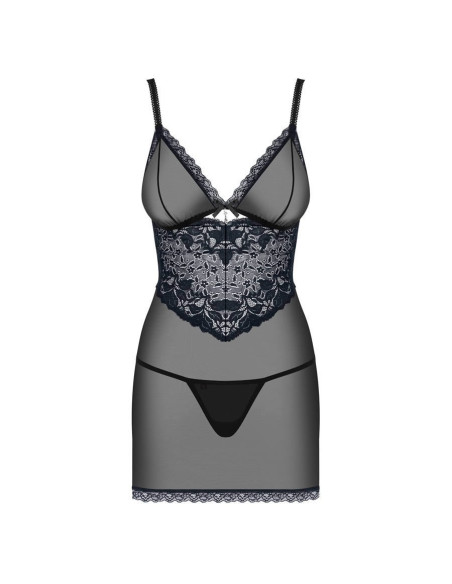 866-CHE-1 chemise & thong  black