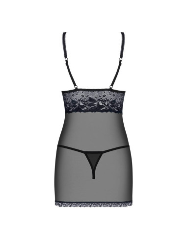 866-CHE-1 chemise & thong  black