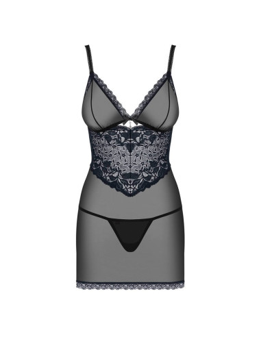 866-CHE-1 chemise & thong  black