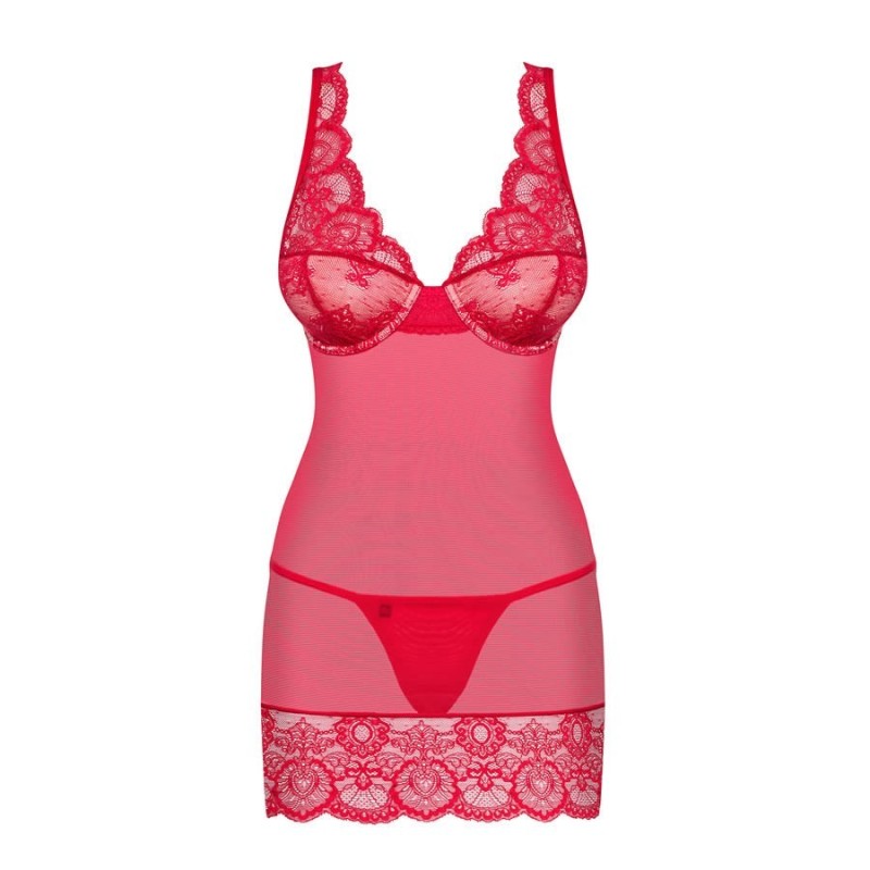 853-CHE-3 chemise & thong red