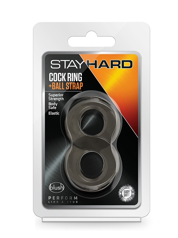 STAY HARD COCK RING AND BALL STRAP BLACK