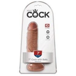King Cock 7" Cock w Balls Tan