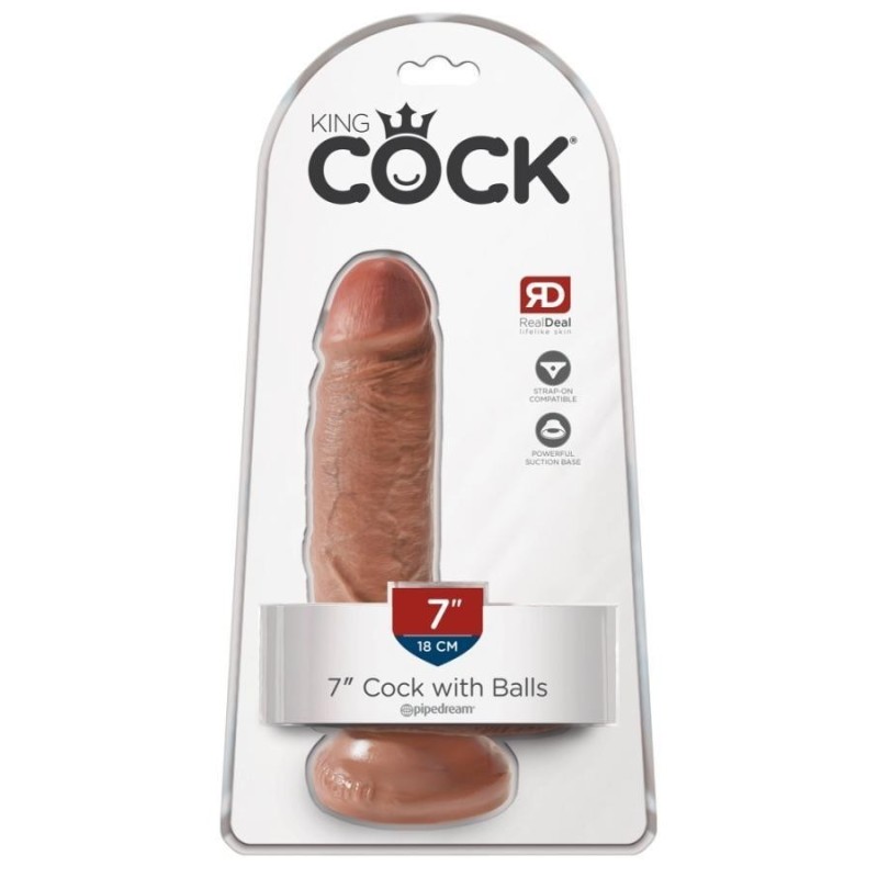 King Cock 7" Cock w Balls Tan