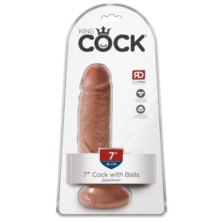 King Cock 7" Cock w Balls Tan
