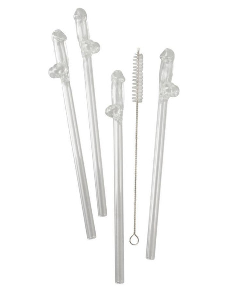 Glass Drinking Straw Willy x 4